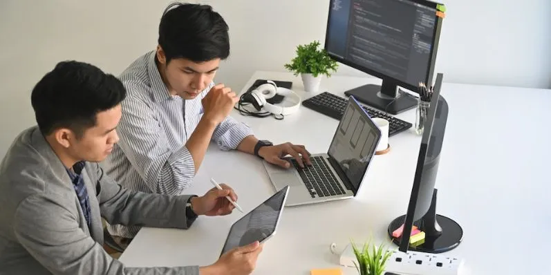 Our team collaborating on a web application build